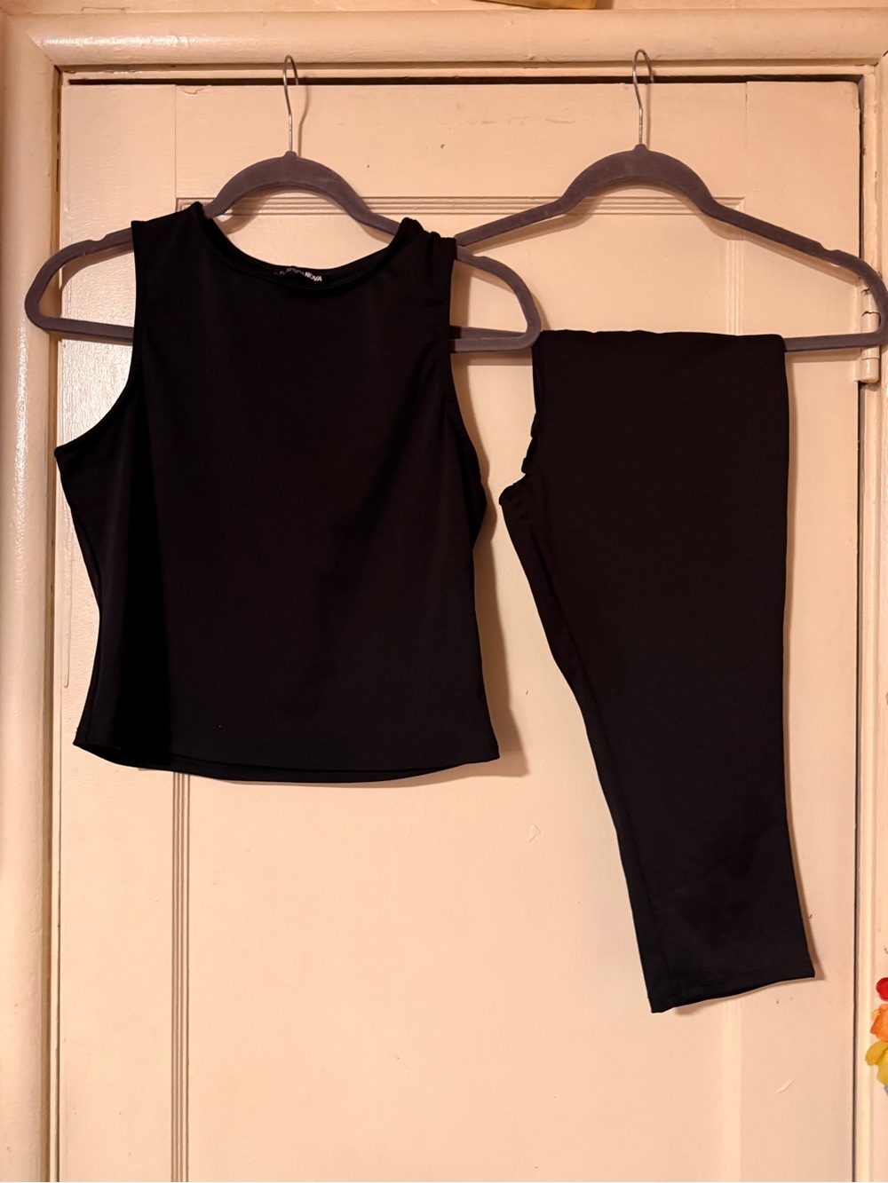Fashion Nova Black Tank Top with Black Capri Leggings Set